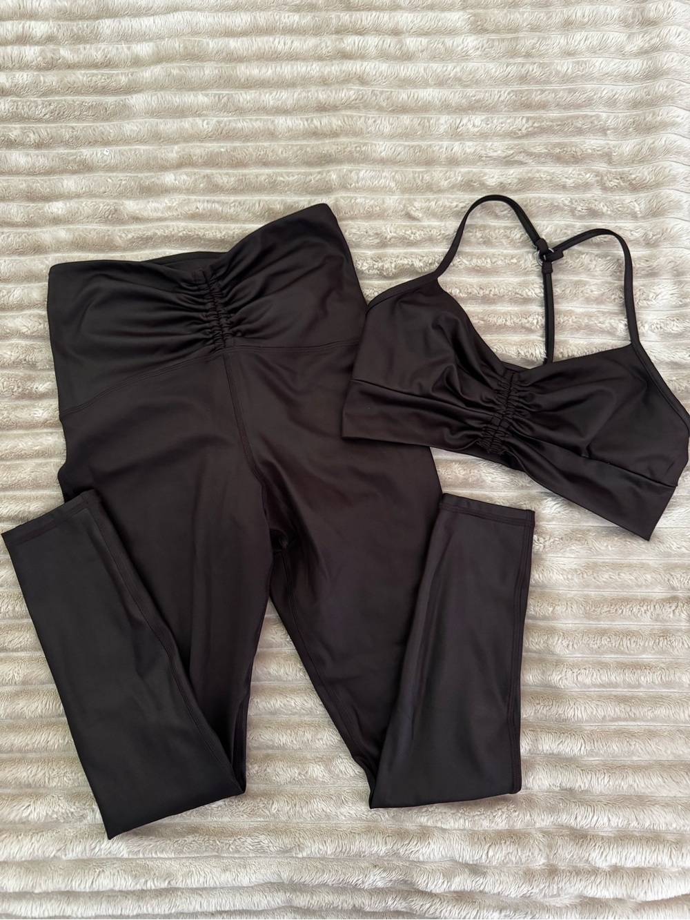 MICHI Brown Ruched Active Set - Sports Bra & High-Waist Leggings